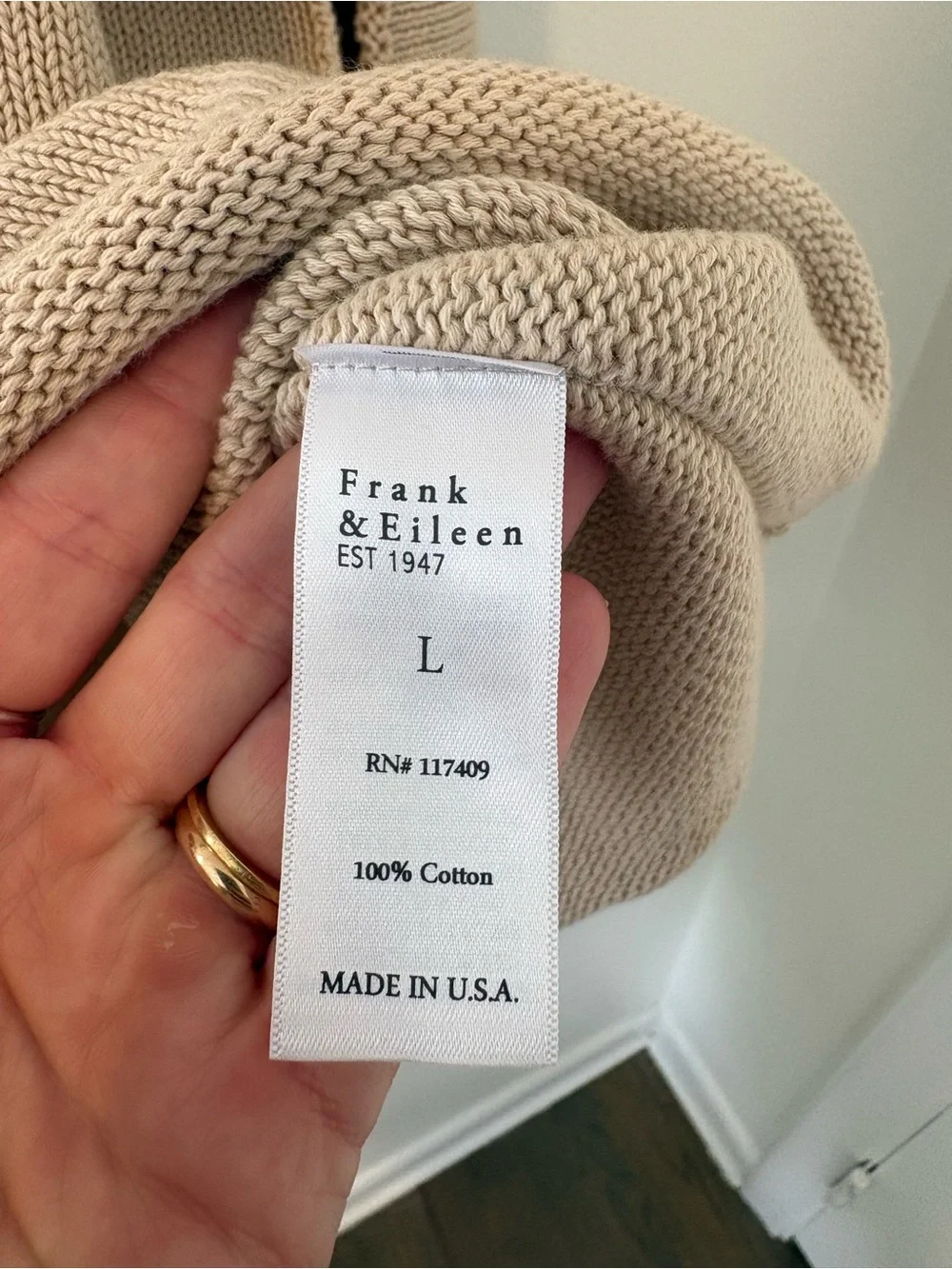 Frank & Eileen Rolled Funnel Neck Sweater Large 100% Cotton
